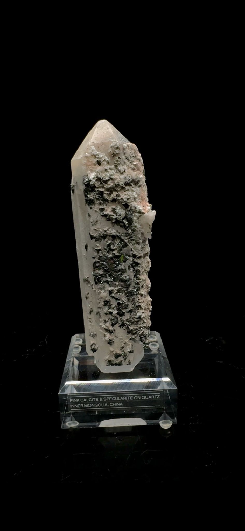 0744- Pink Calcite and Specularite on Quartz