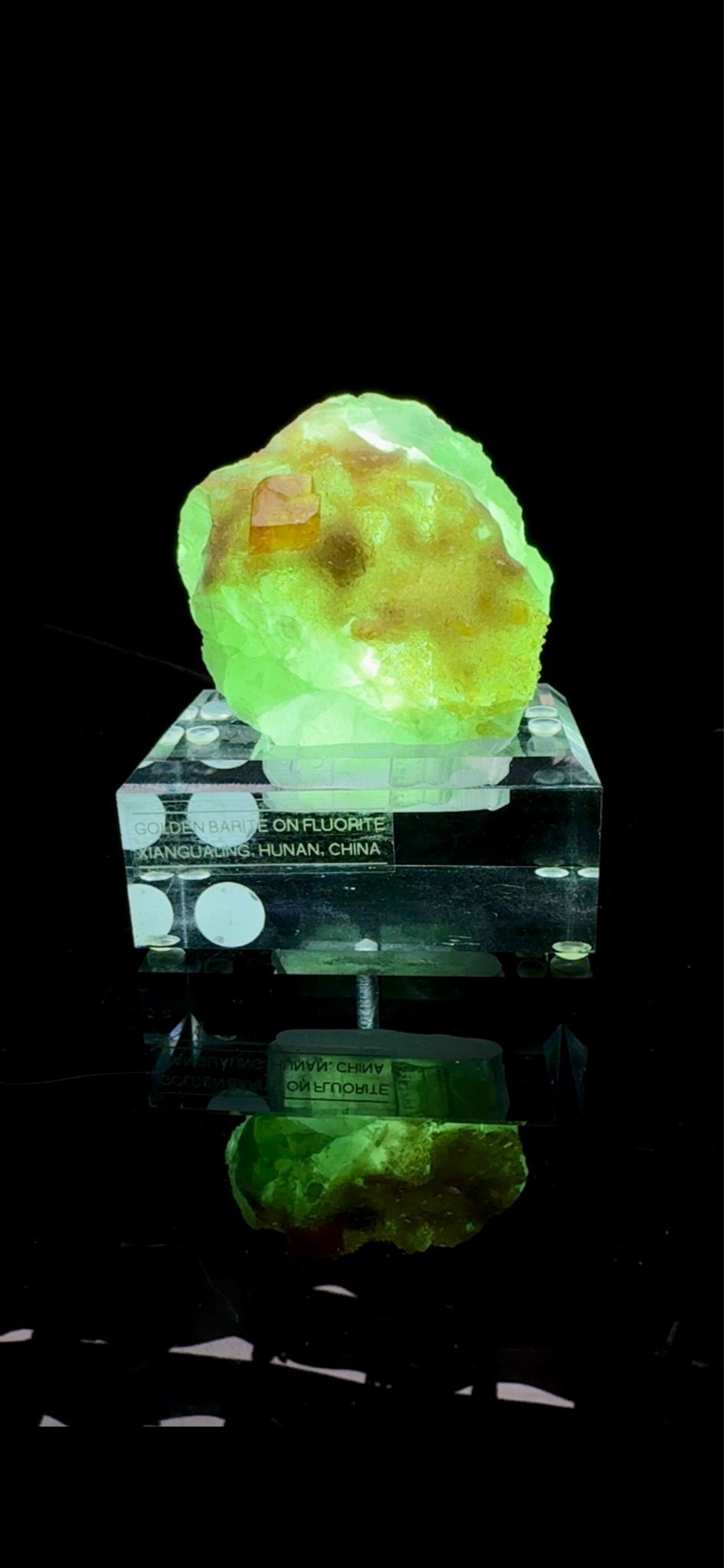 0642- Golden Barite on Fluorite