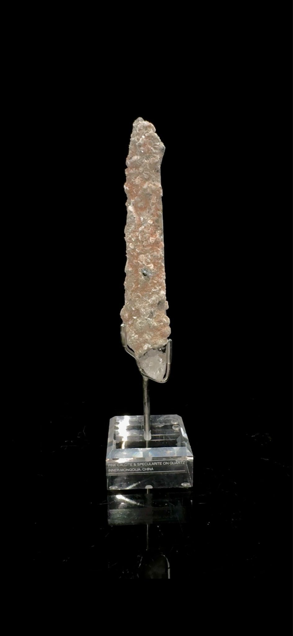 0743- Pink Calcite and Specularite on Quartz