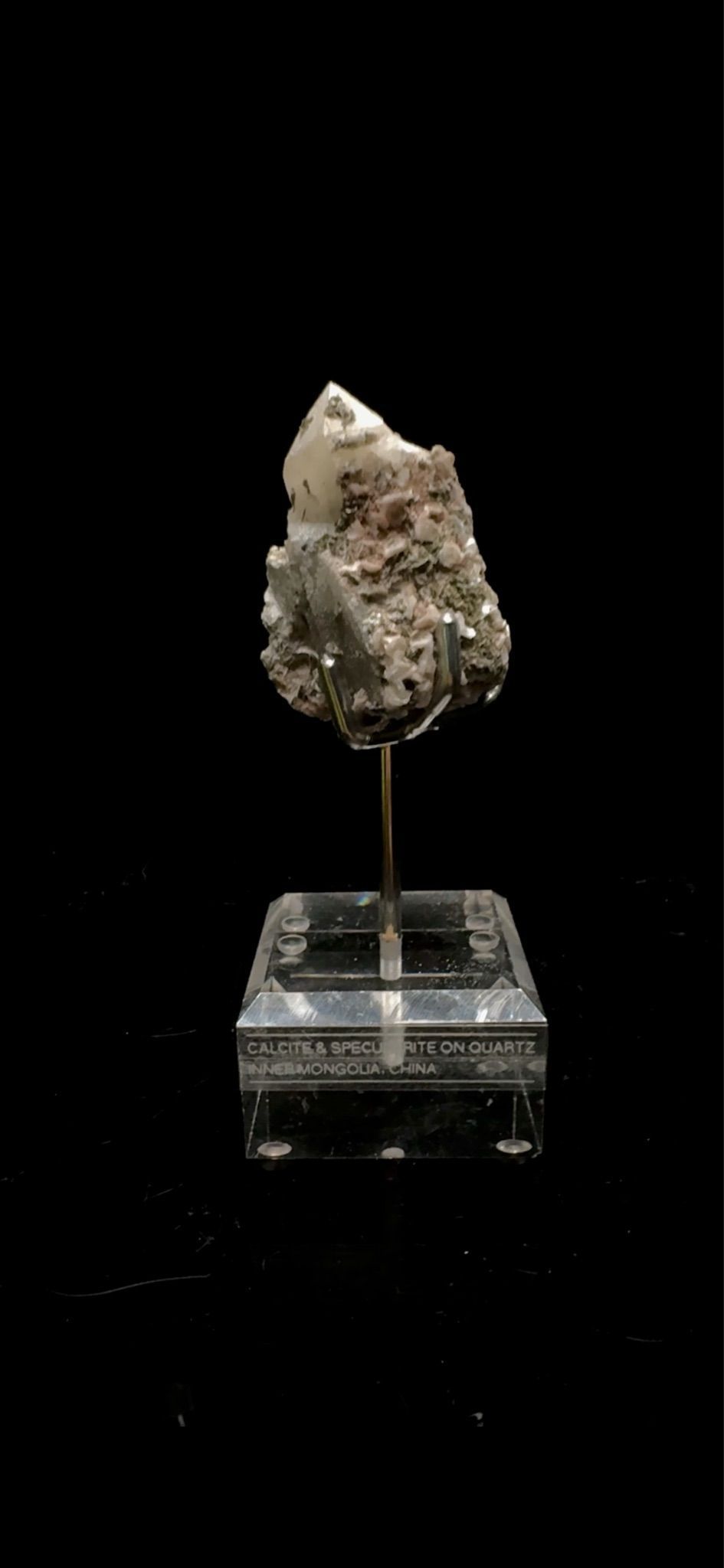 0742- Pink Calcite and Specularite on Quartz