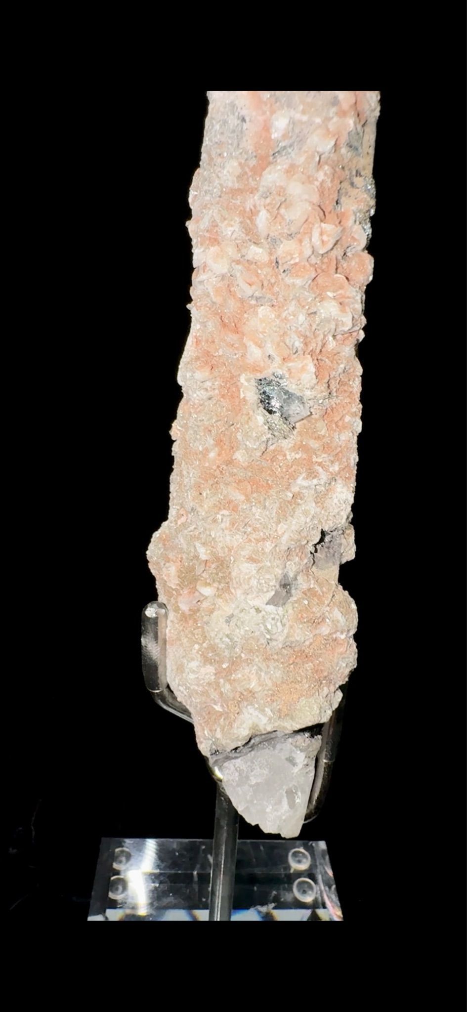 0743- Pink Calcite and Specularite on Quartz