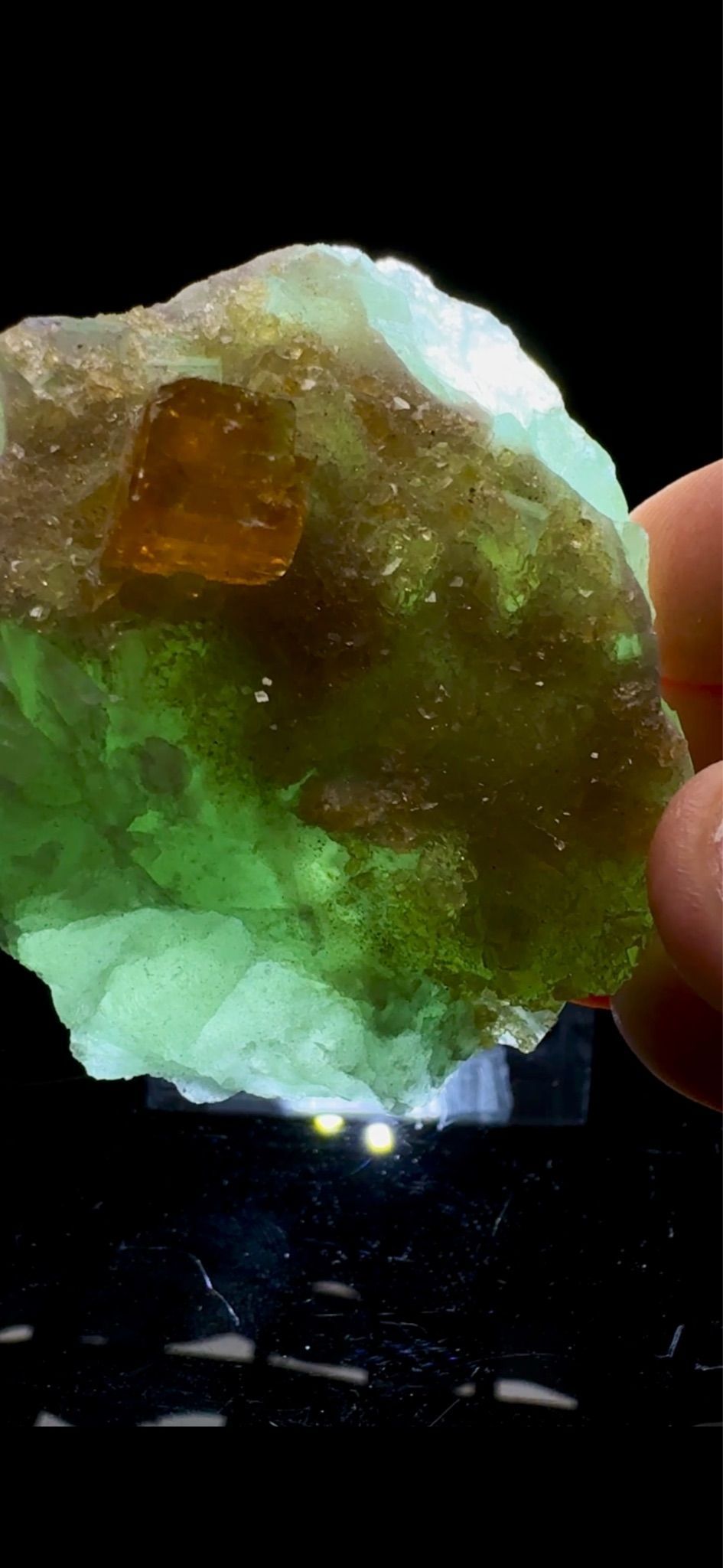 0642- Golden Barite on Fluorite