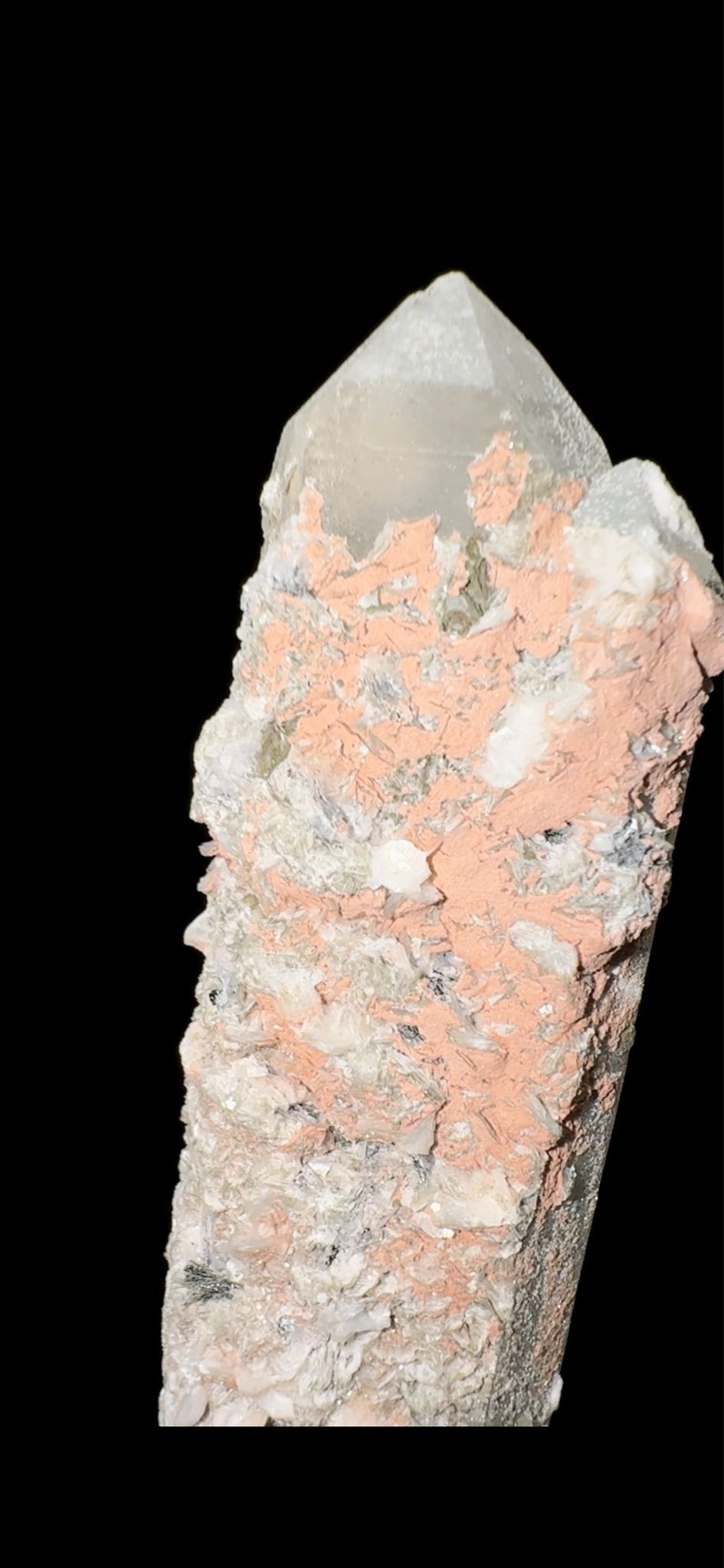 0746- Pink Calcite and Specularite on Quartz
