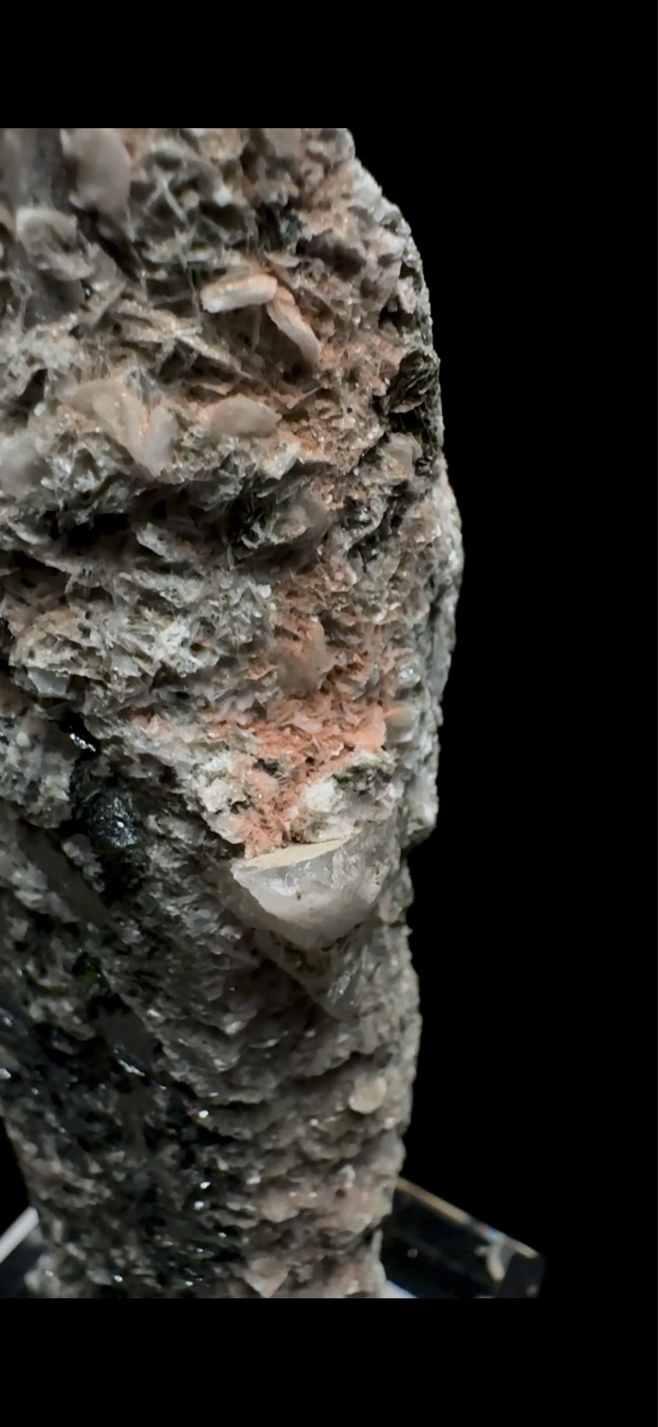 0744- Pink Calcite and Specularite on Quartz