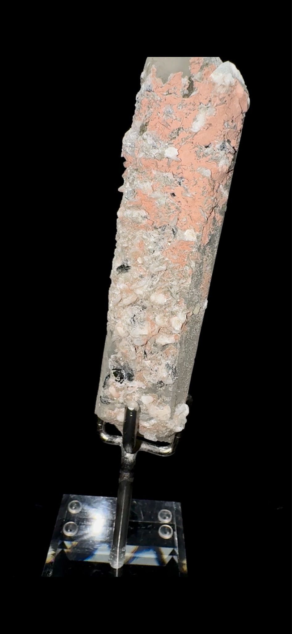 0746- Pink Calcite and Specularite on Quartz
