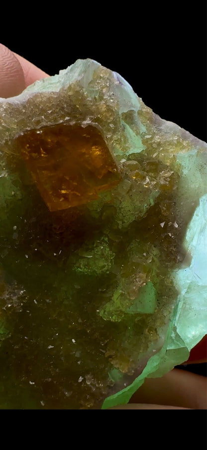 0642- Golden Barite on Fluorite