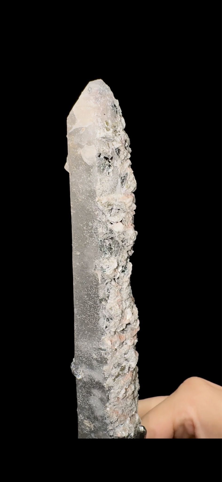 0743- Pink Calcite and Specularite on Quartz