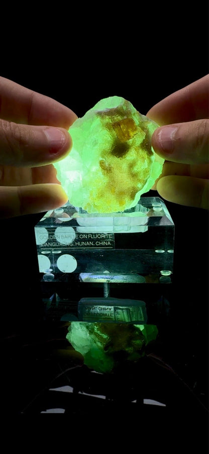 0642- Golden Barite on Fluorite