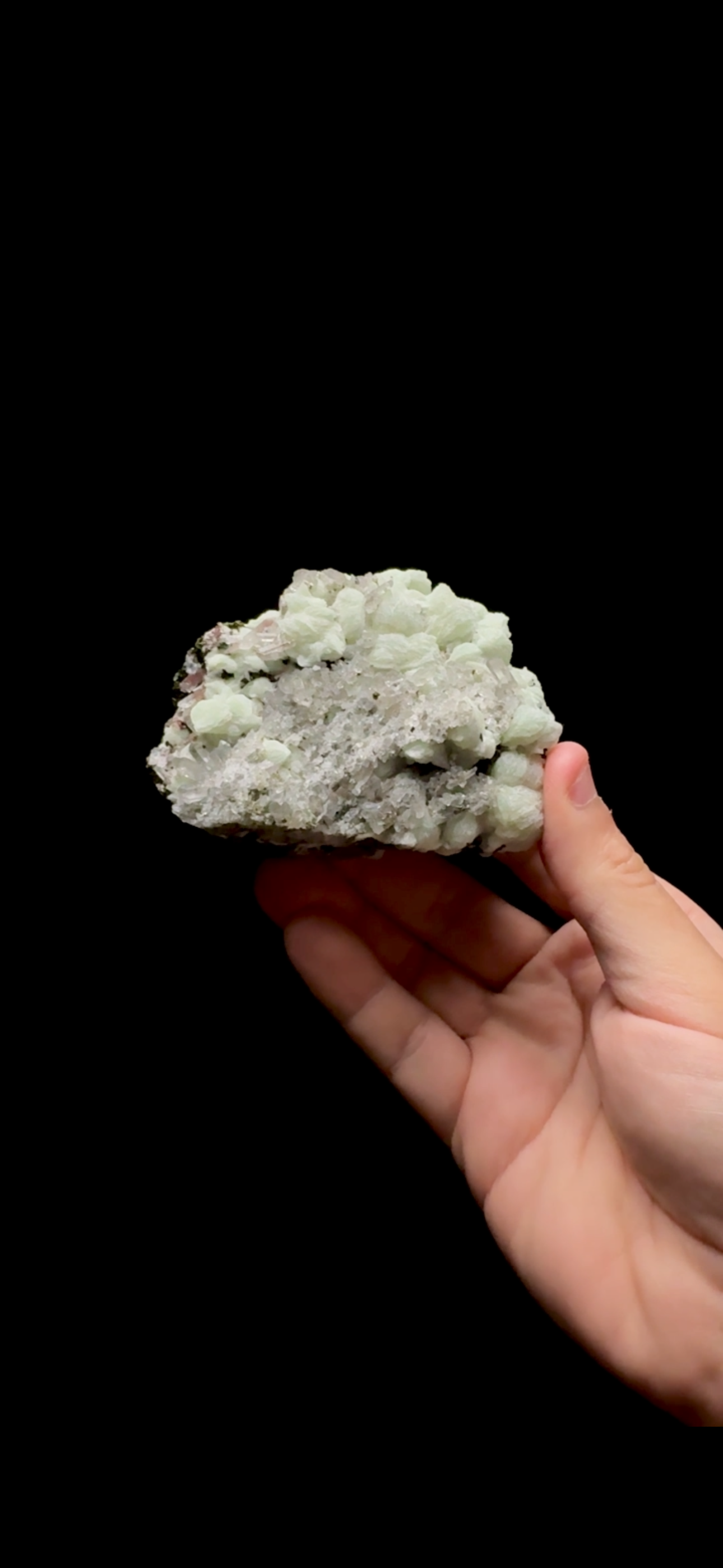0525- Prehnite, Tourmaline and Quartz