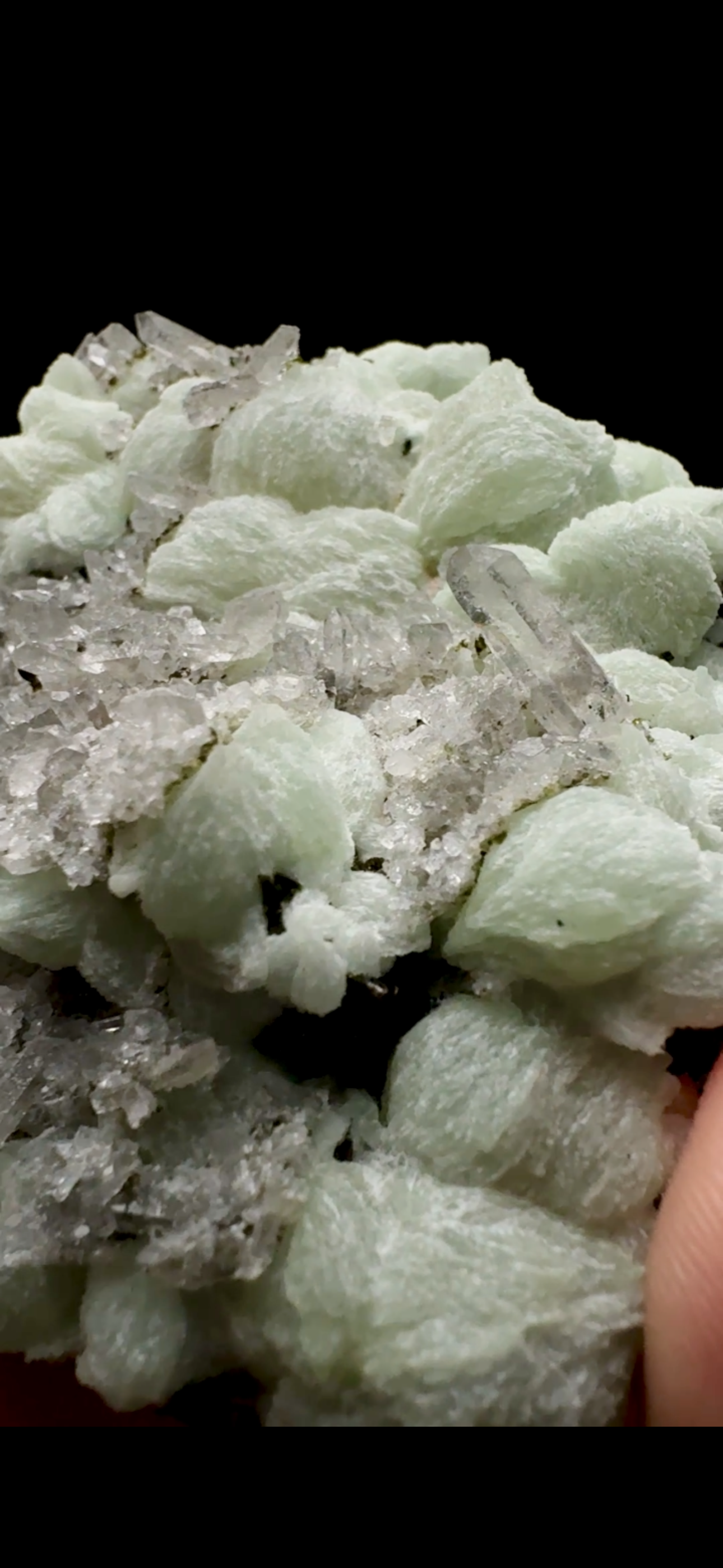 0525- Prehnite, Tourmaline and Quartz
