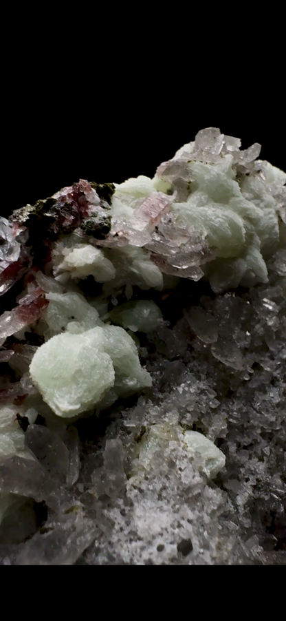 0525- Prehnite, Tourmaline and Quartz