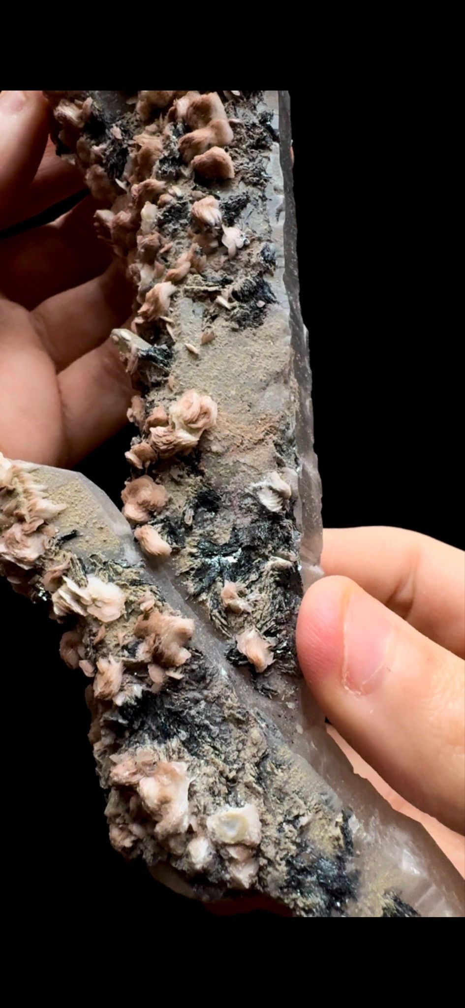 0483- Green Quartz with Pink Calcite and Specularite
