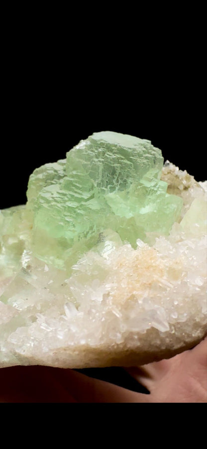 0414- Stepped Cubic Fluorite On Quartz
