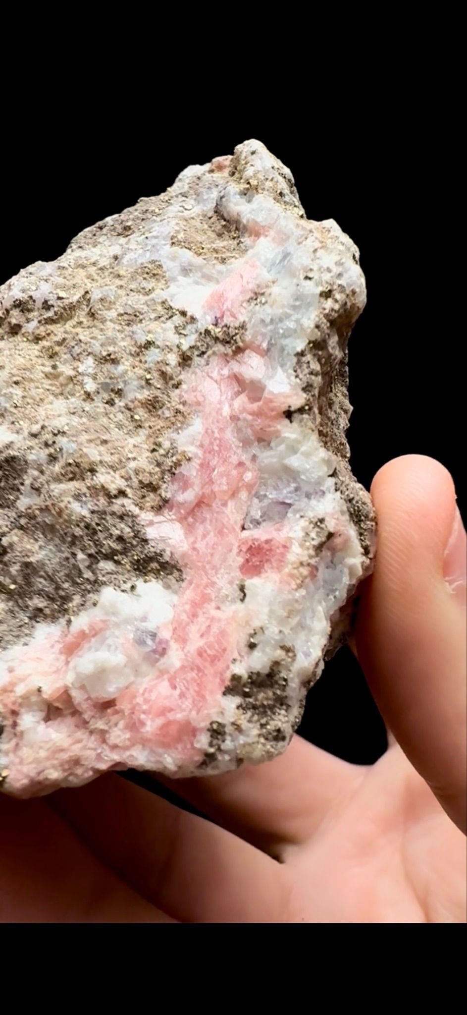 0358- Rhodochrosite on Quartz with Pyrite