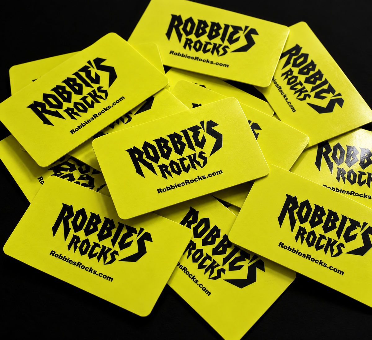Stack of Robbie's Rocks gift cards
